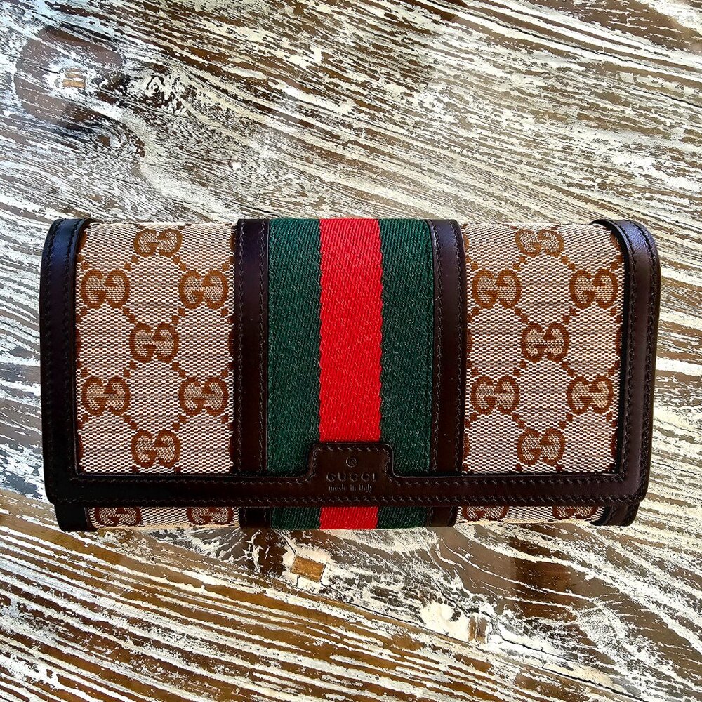 NWB Gucci Ophidia Supreme Canvas & Leather Wallet Womens